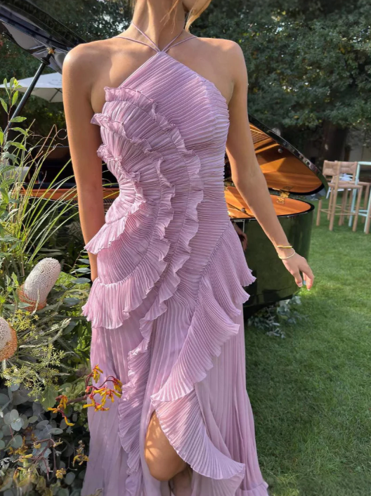 Women's Halter Wedding Guest Midi Dress — side view