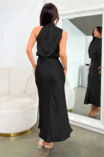 Women's Satin Halter Evening Maxi Dress — front view