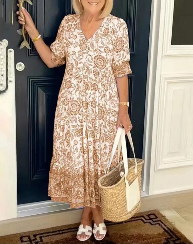Women's Floral Garden Celebration Midi Dress — front view