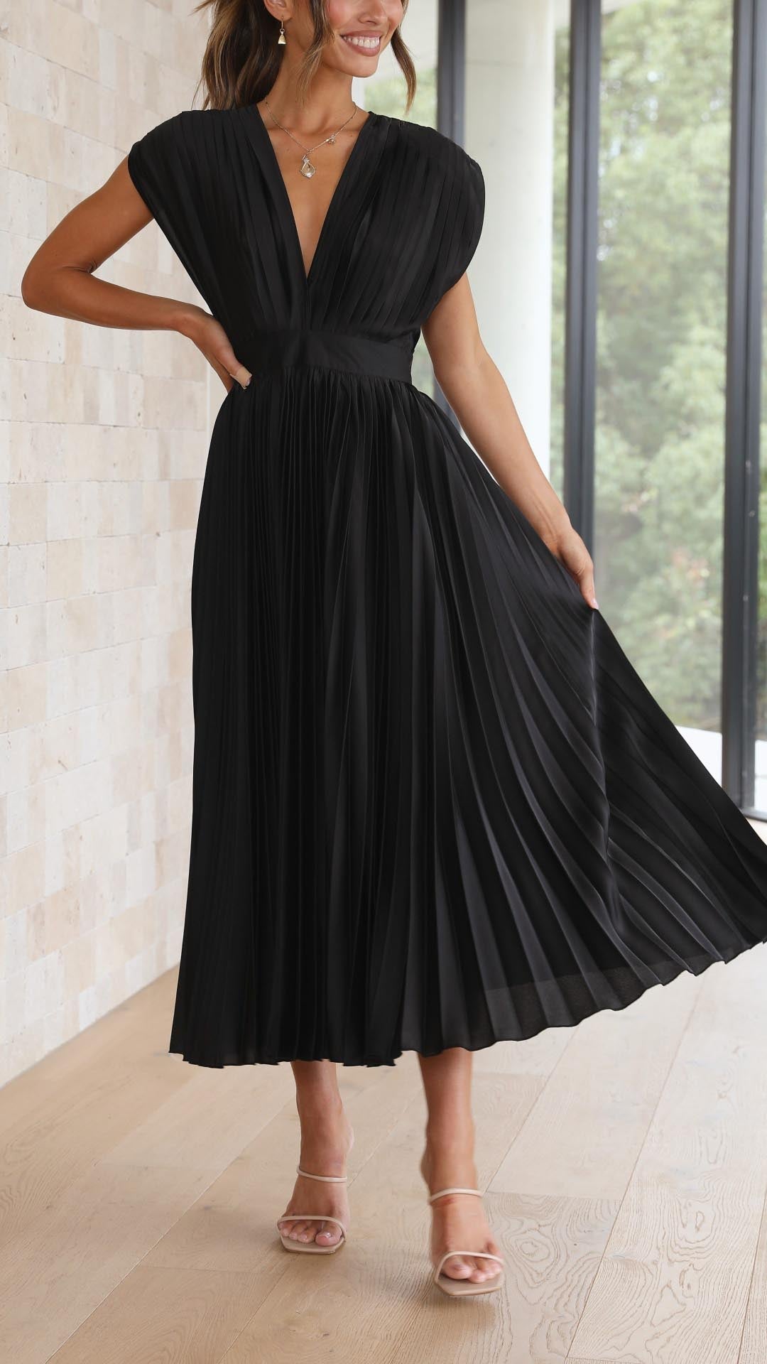 Women's Pleated Formal Evening Maxi Dress — close-up