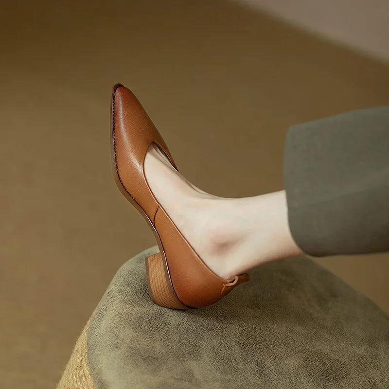 Women's Block Heel Pumps Pointed Toe Slip-On Work Shoes — close-up