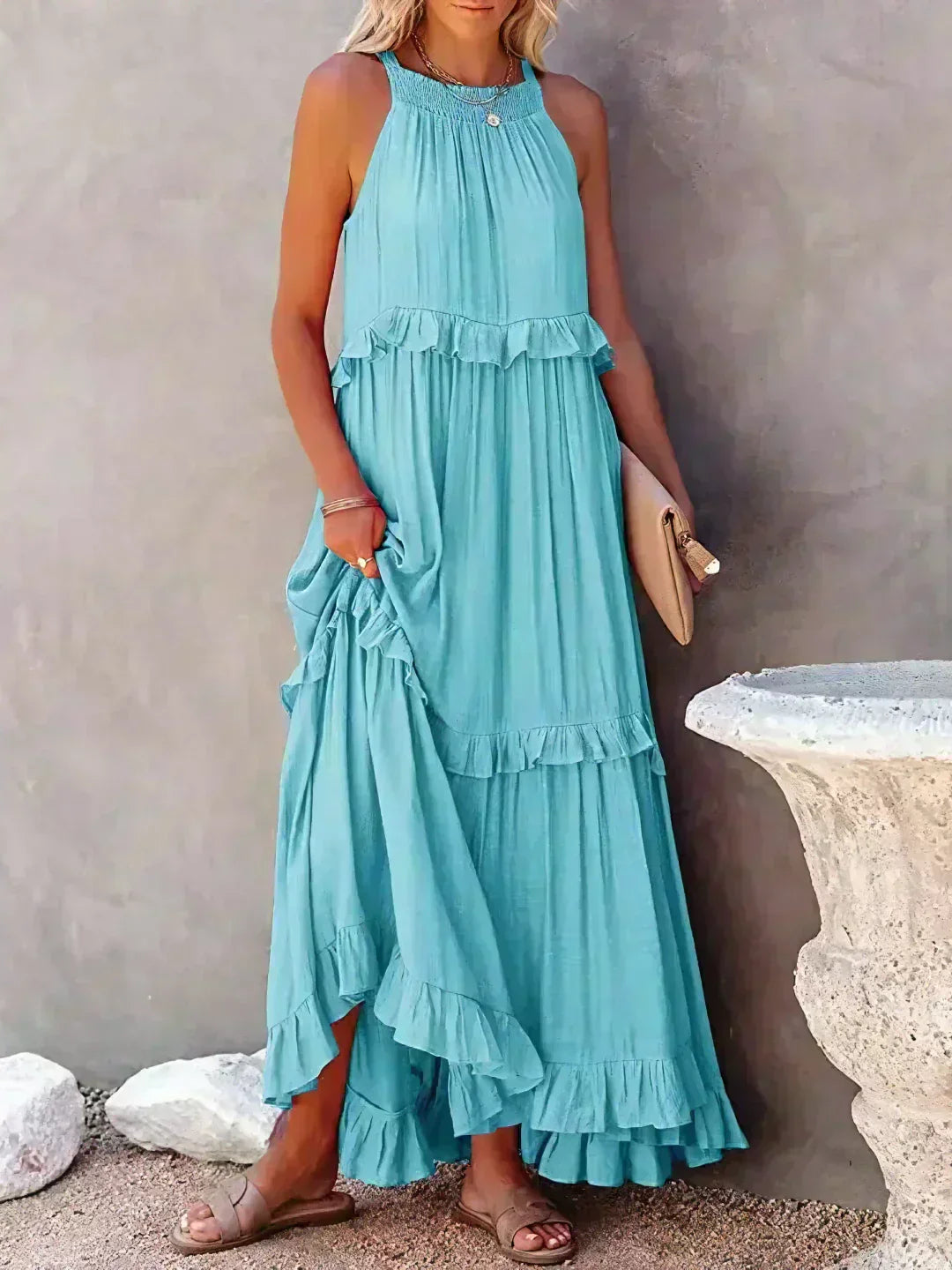 Women's Sleeveless Ruffle Day-to-Evening Midi Dress — side view