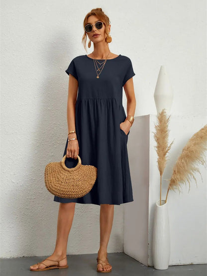 Women's Pocket Casual Day Midi Dress — close-up