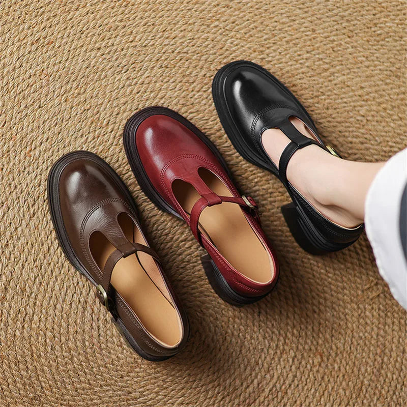 Women's Mary Jane Block Heel Pumps Round Toe — close-up