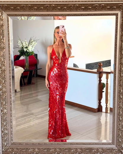 Women's Sequin Evening Maxi Dress — front view