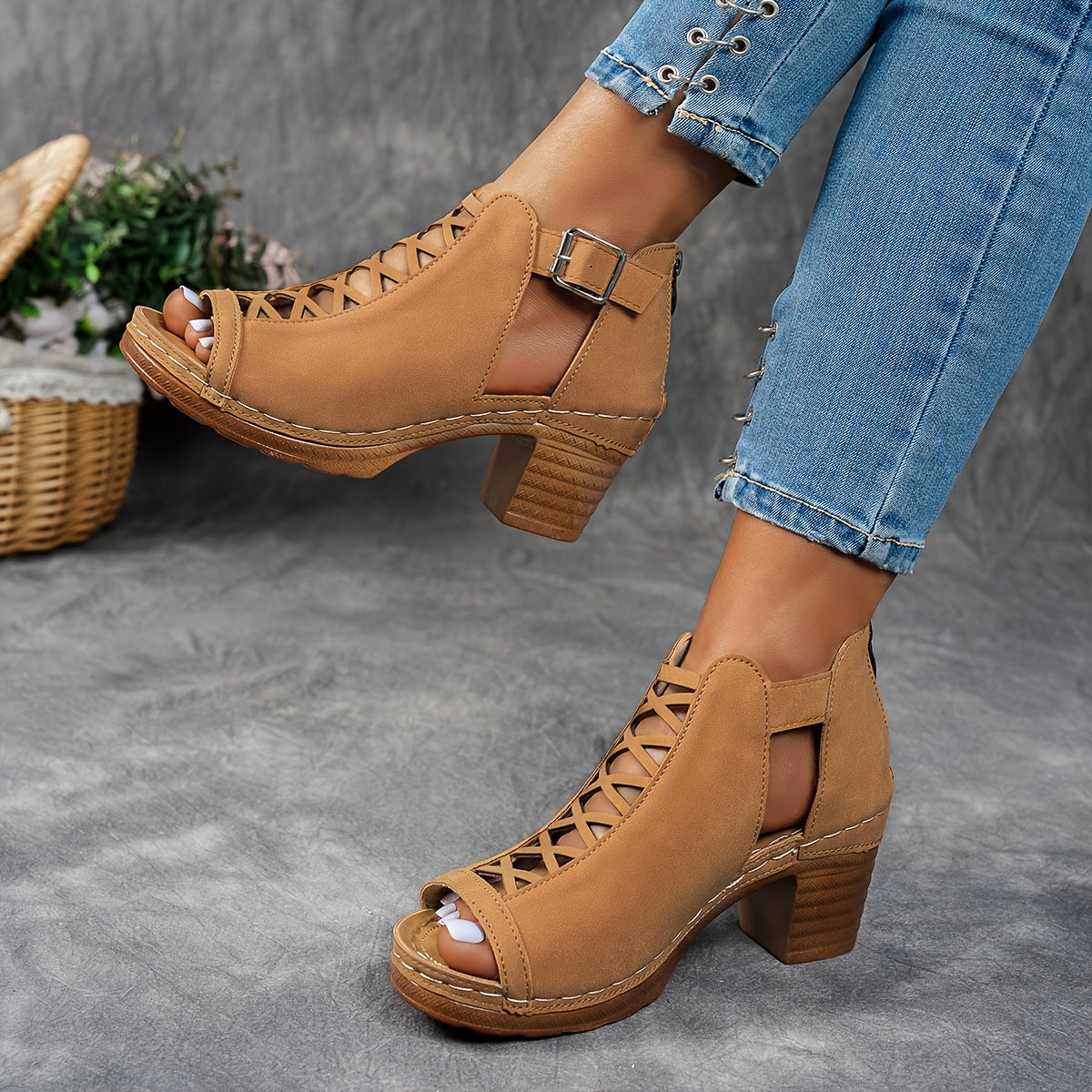 Women's Lattice Heel Adjustable Sandals — close-up