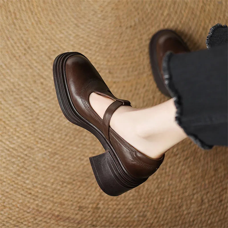 Women's Mary Jane Block Heel Pumps Round Toe — side view