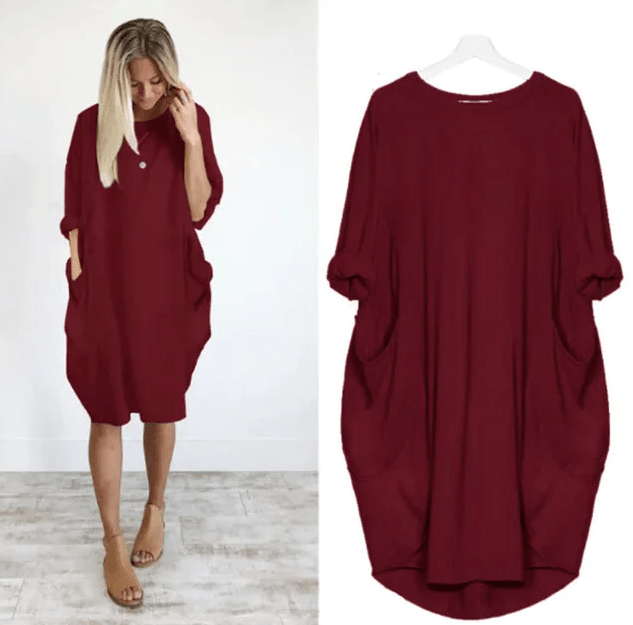 Midi Dress with Pockets and 3/4 Sleeves for Women
