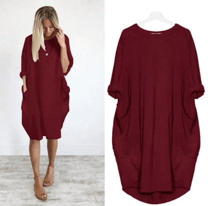 Midi Dress with Pockets and 3/4 Sleeves for Women
