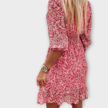 Women's Floral Puff Sleeve Summer Midi Dress — side view