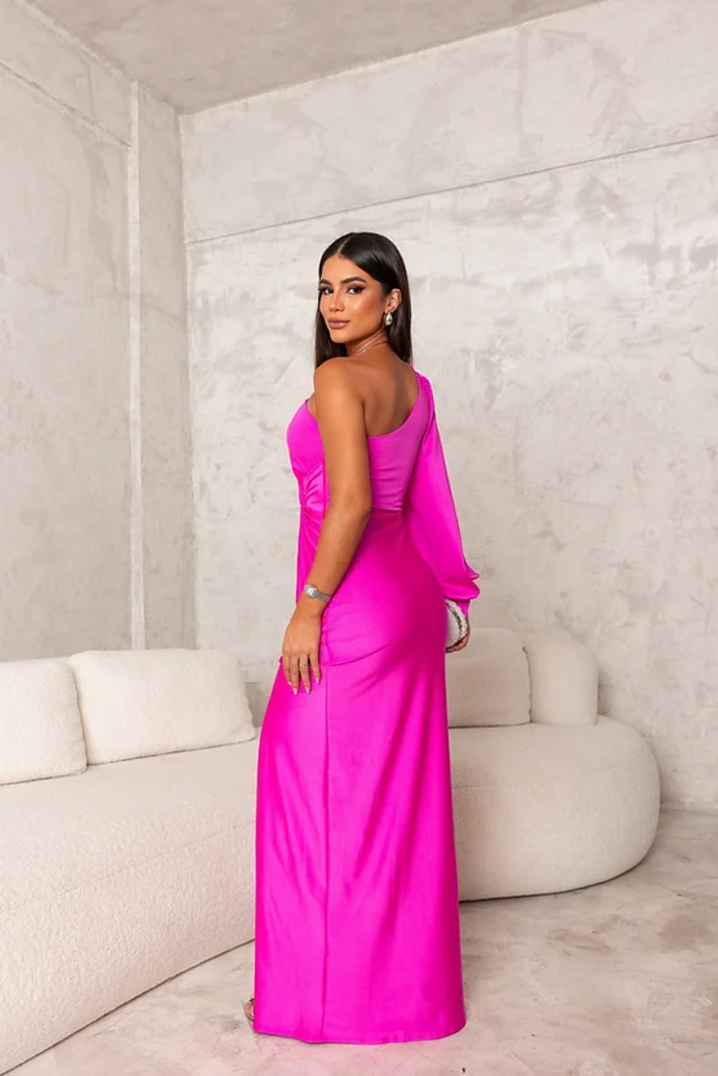 Women's One-Shoulder Evening Maxi Dress — front view
