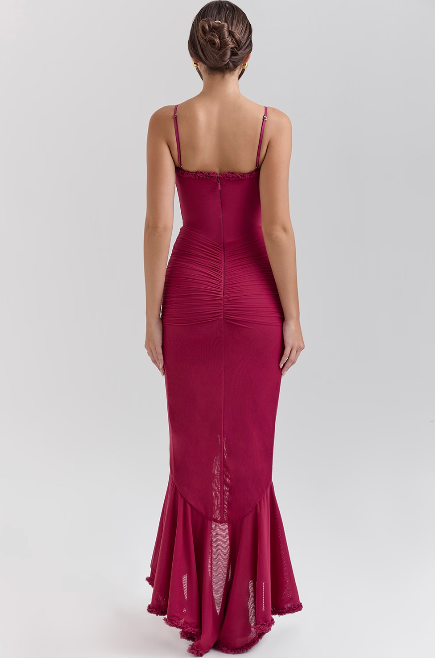 Women's Lace Wedding Guest Maxi Dress — side view