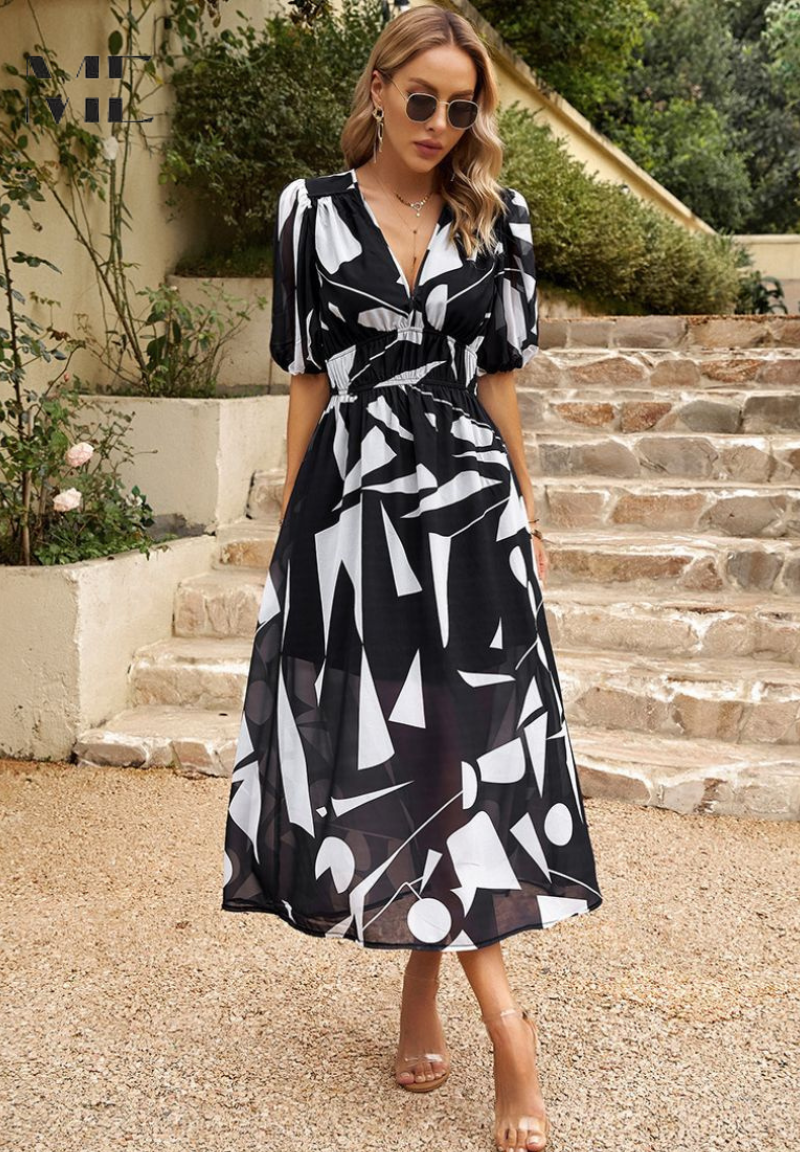 Women's Floral Print Casual Midi Dress — front view