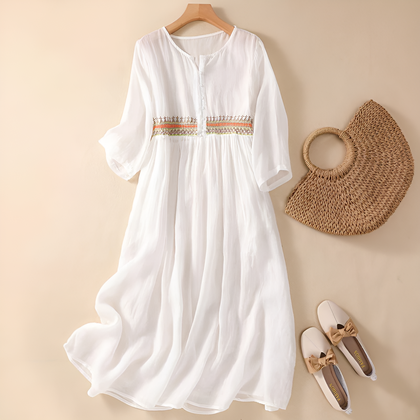 Women's Embroidered Casual Summer Midi Dress — product view