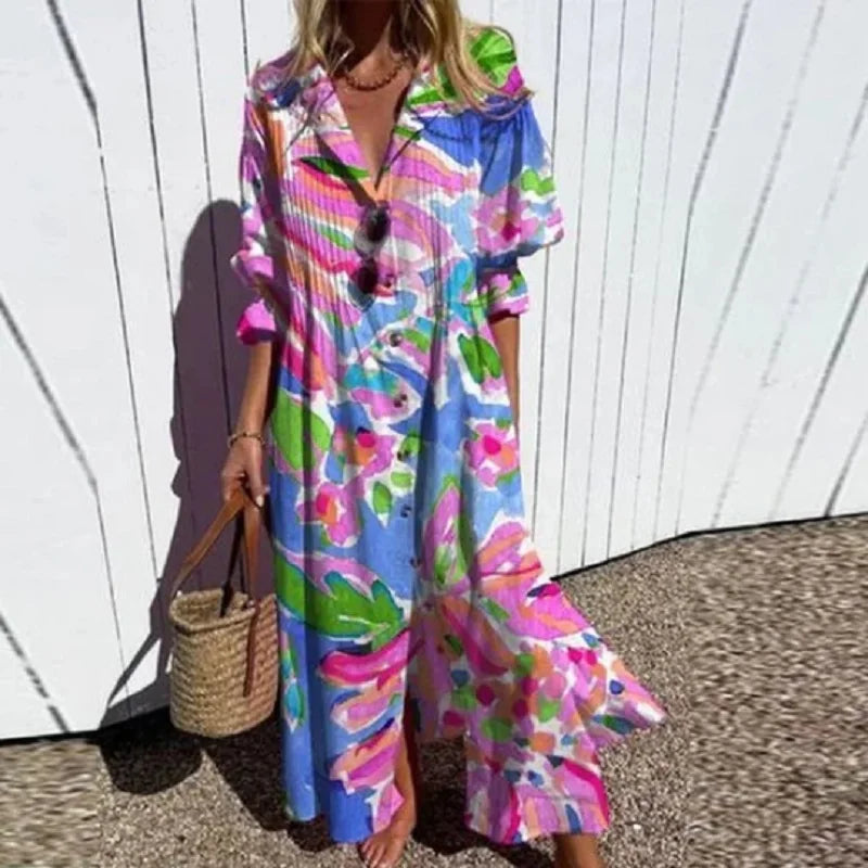Women's Boho Flowy Vacation Maxi Dress — detail view