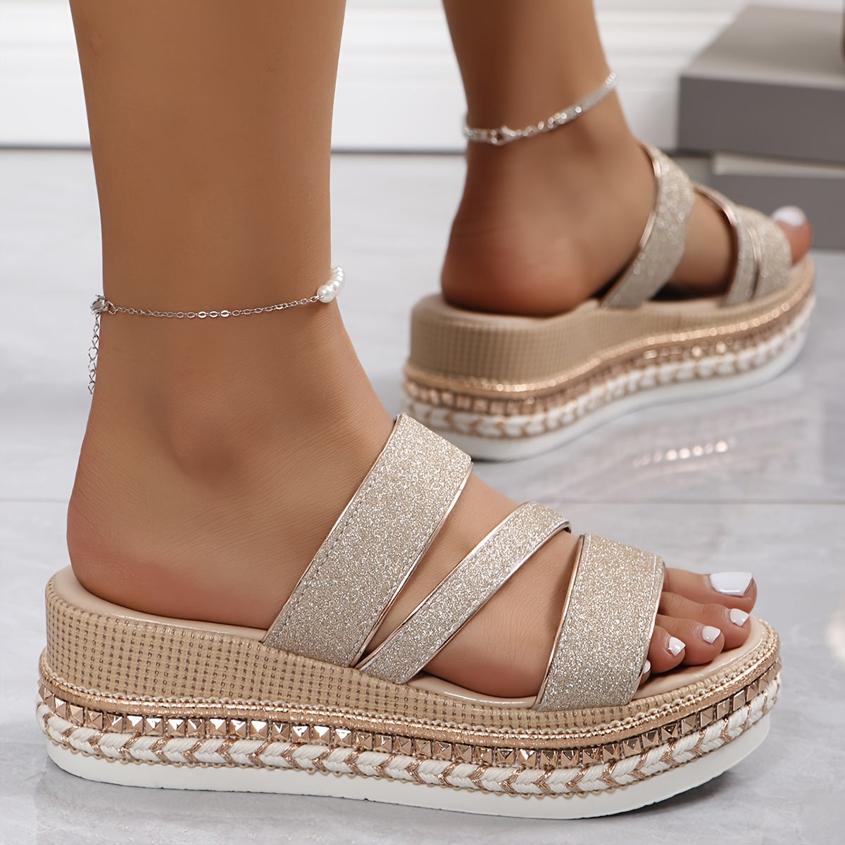Women's Beige Flat Sandals — detail view