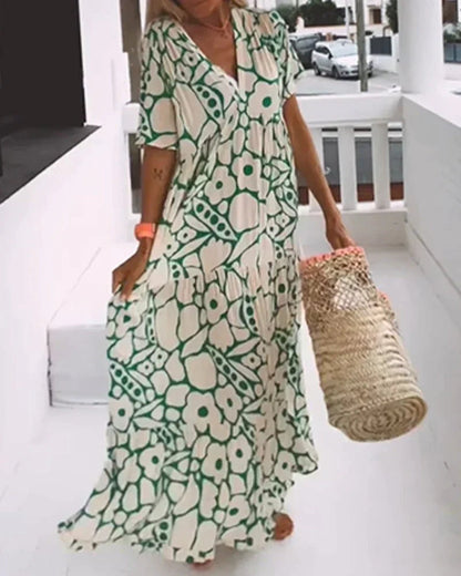 V-Neck Floral Print Maxi Dress for Women
