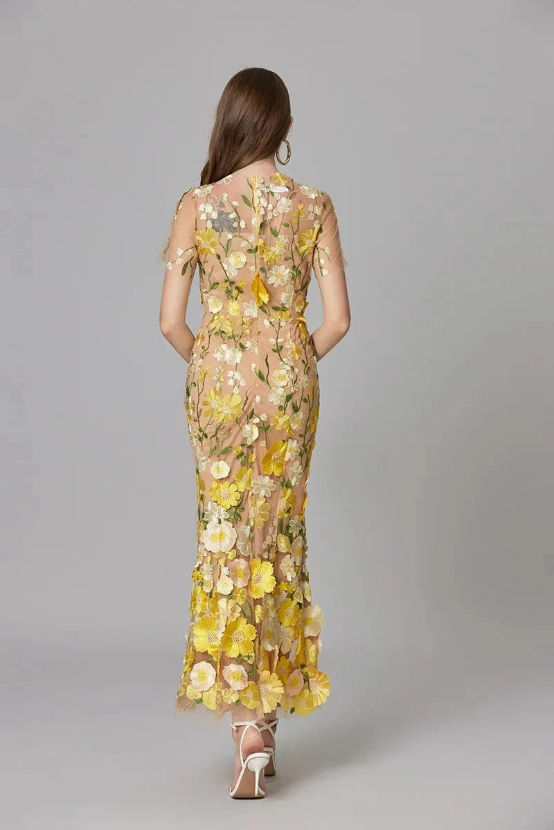Women's Floral Appliqué Summer Gala Maxi Dress — product view