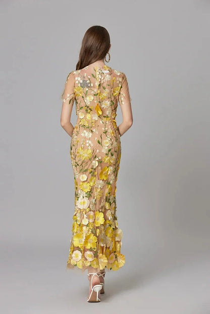 Women's Floral Appliqué Summer Gala Maxi Dress — product view