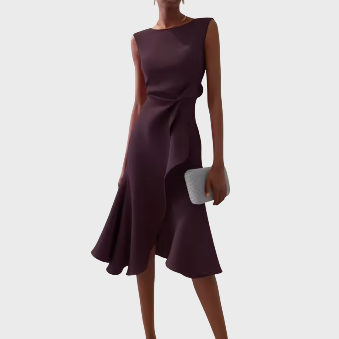 Asymmetric Sleeveless Ruffle Midi Dress for Women — front view