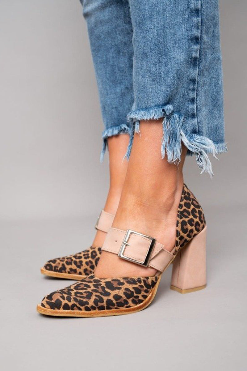 Leopard Print Block Heel Mules for Women