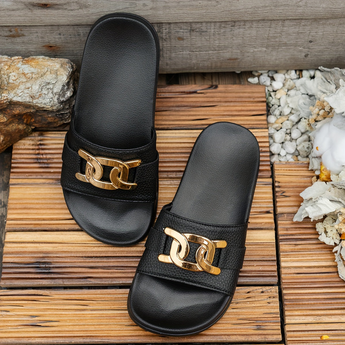 Chain Detail Slip-On Flat Sandals for Women — product view