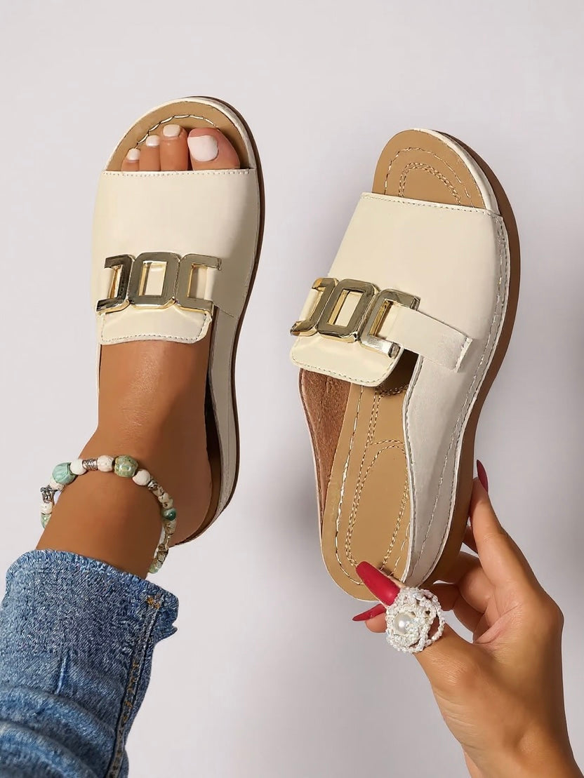 Women's Cushioned Buckle Slides — side view