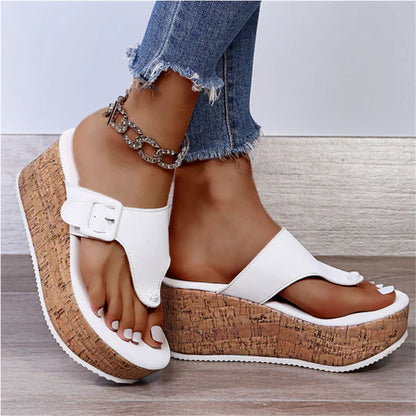 Women's Cork Wedge Flip-Flop Sandals with Bow — product view