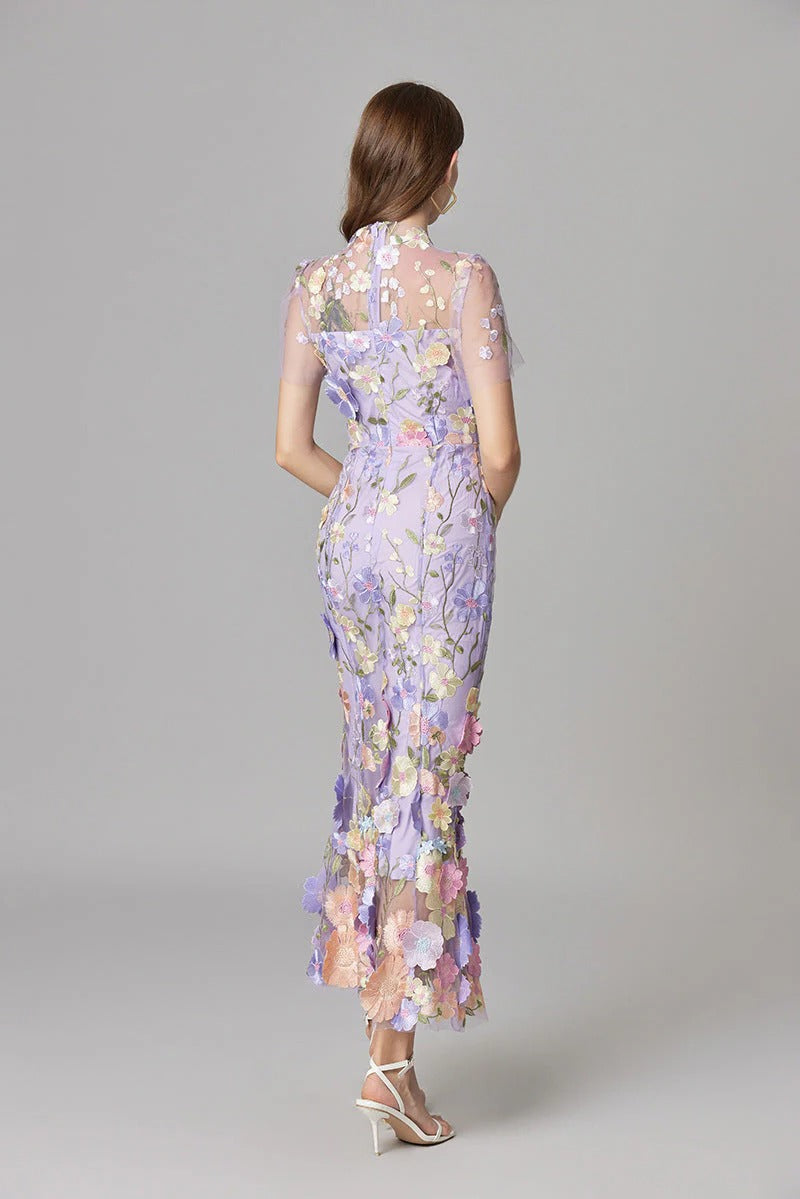 Women's Floral Appliqué Summer Gala Maxi Dress — close-up