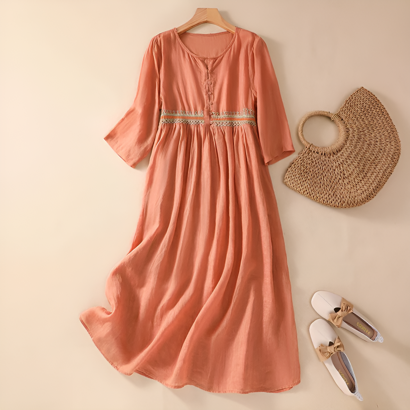 Women's Embroidered Casual Summer Midi Dress — detail view