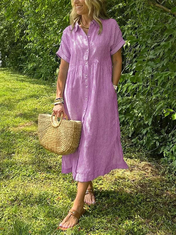 Striped Button-Up Maxi Dress for Women