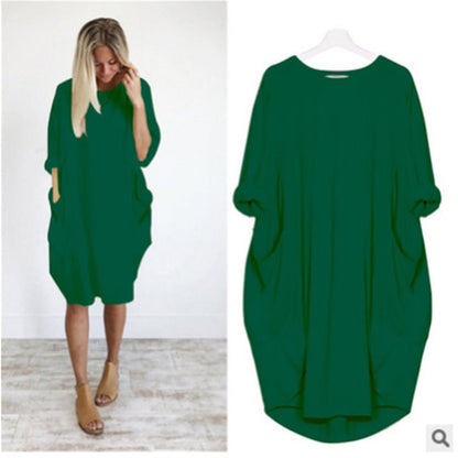 Midi Dress with Pockets and 3/4 Sleeves for Women