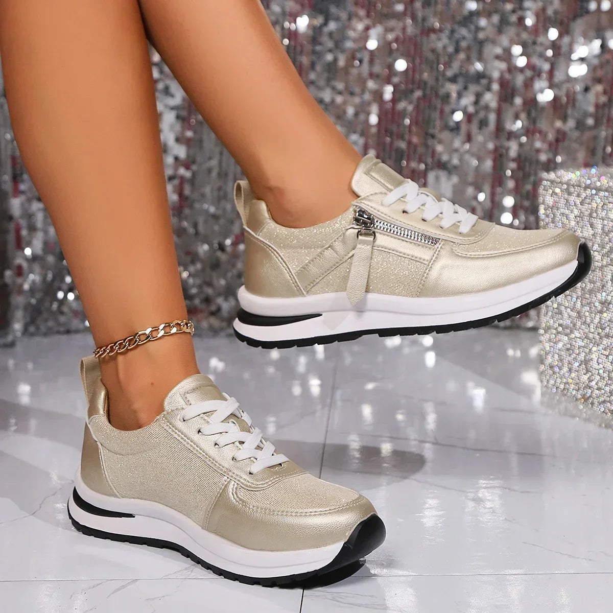 Women's Platform Lace-Up Zip Sneakers — close-up
