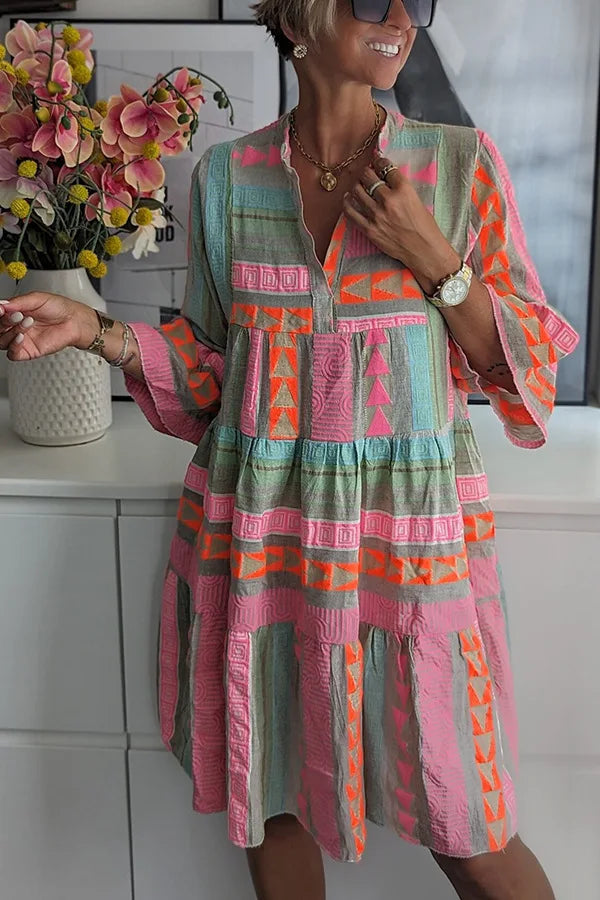 Tiered V-Neck Midi Dress for Women