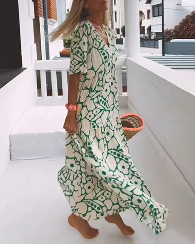 V-Neck Floral Print Maxi Dress for Women