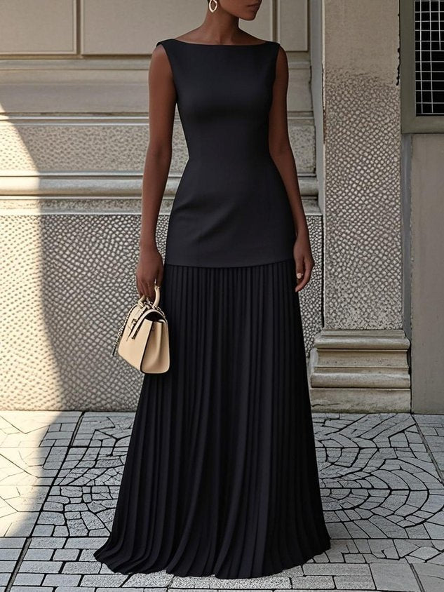 Sleeveless Pleated Maxi Dress for Women