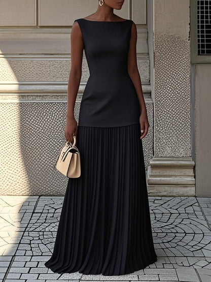 Sleeveless Pleated Maxi Dress for Women