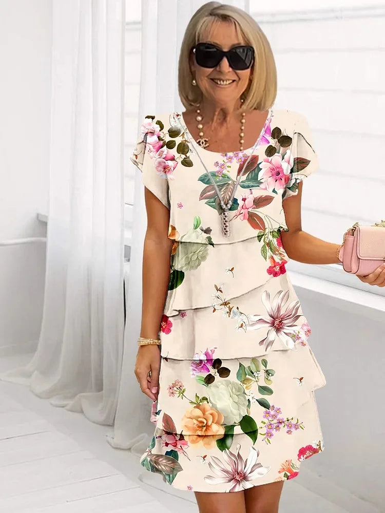 Women's Floral Ruffled Midi Dress — side view