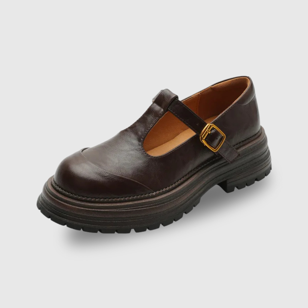 Women's T-Bar Mary Jane Brogue Round Toe Low Heel — product view