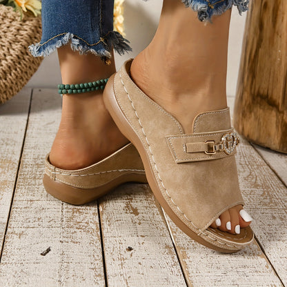 Buckle Strap Flat Slide Sandals for Women