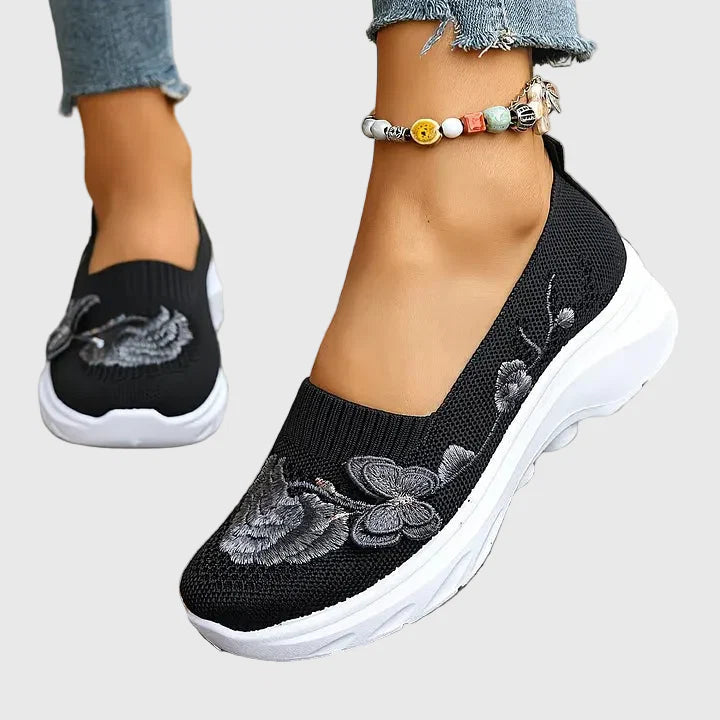 Women's Embroidered Slip-On Sneakers — front view
