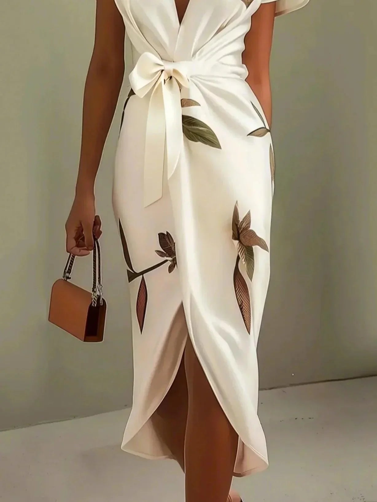 V-Neck Wrap Midi Dress with Tie Waist for Women