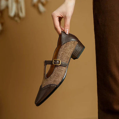 Women's Two-Tone T-Strap Mary Jane Vintage Low Heel — front view