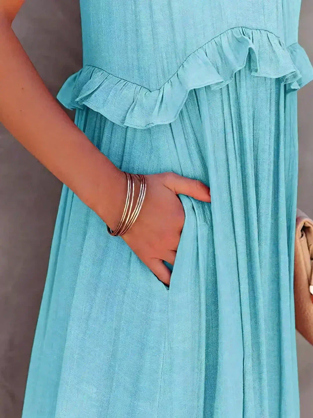Women's Sleeveless Ruffle Day-to-Evening Midi Dress — close-up
