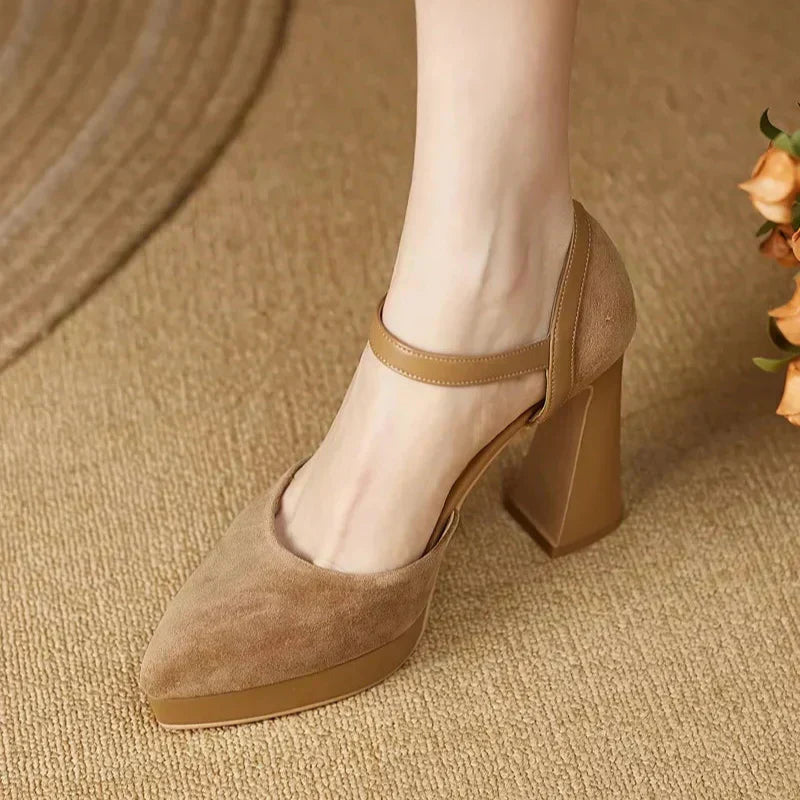 Women's Platform Block Heel Pumps Ankle Strap High Heels — product view