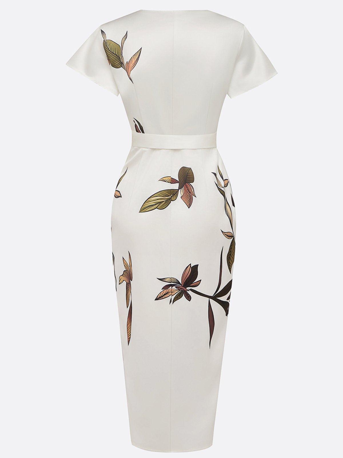 V-Neck Wrap Midi Dress with Tie Waist for Women