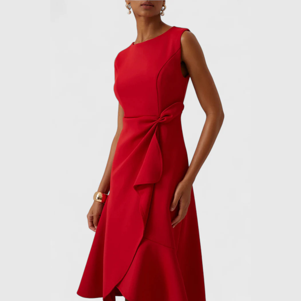 Asymmetric Sleeveless Ruffle Midi Dress for Women — side view