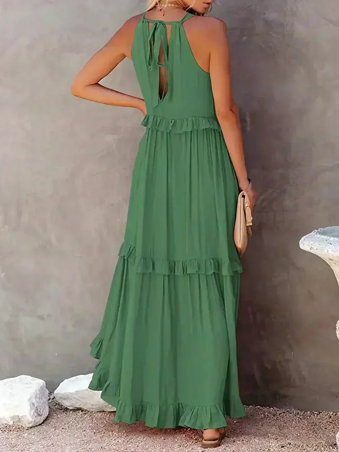 Women's Sleeveless Ruffle Day-to-Evening Midi Dress — front view