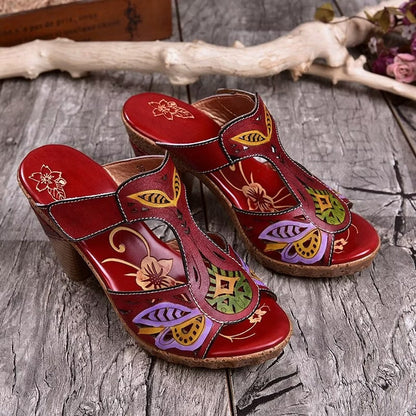 Women's Maroon Red Flat Sandals — detail view