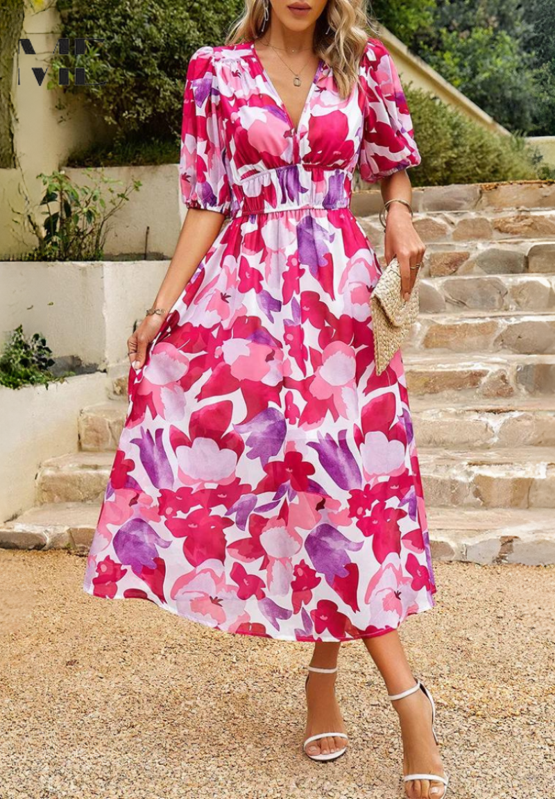 Women's Floral Print Casual Midi Dress — detail view